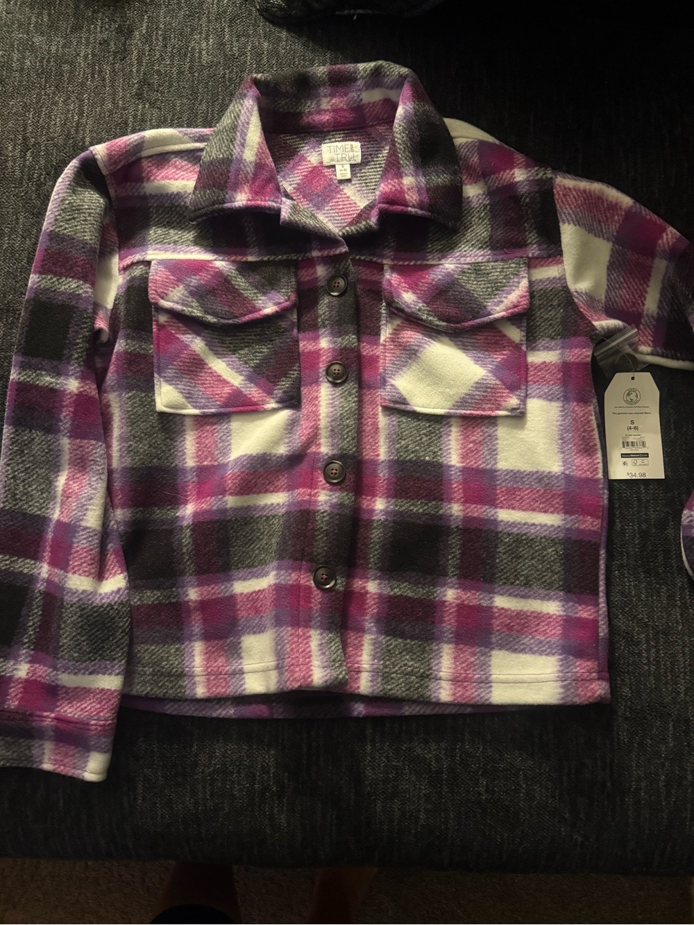 Time and Tru Womens Purple Plaid Button-Up Jacket